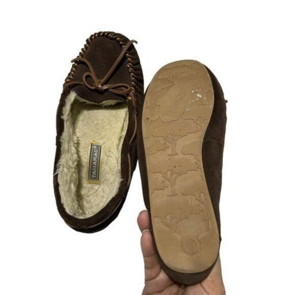 Tamarac Women's Brown Suede Moccasin Slippers with Fur Lining 8 - Picture 7 of 8